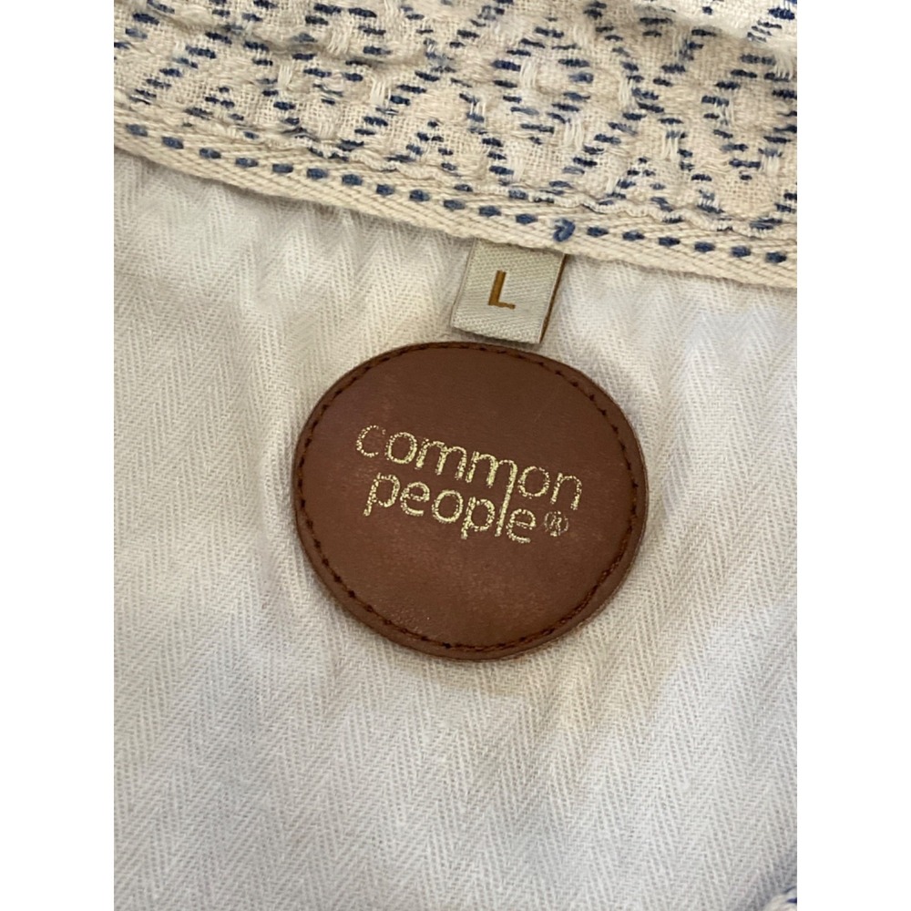 Common People Men's Shirt L Geometric Cream Blue Textured Cotton Button Up Large - Picture 3 of 6